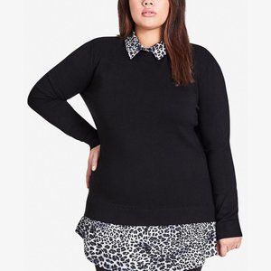 City Chic Sweater Black Women Plus Size Long Sleeve Crew Neck Point Collar Knit